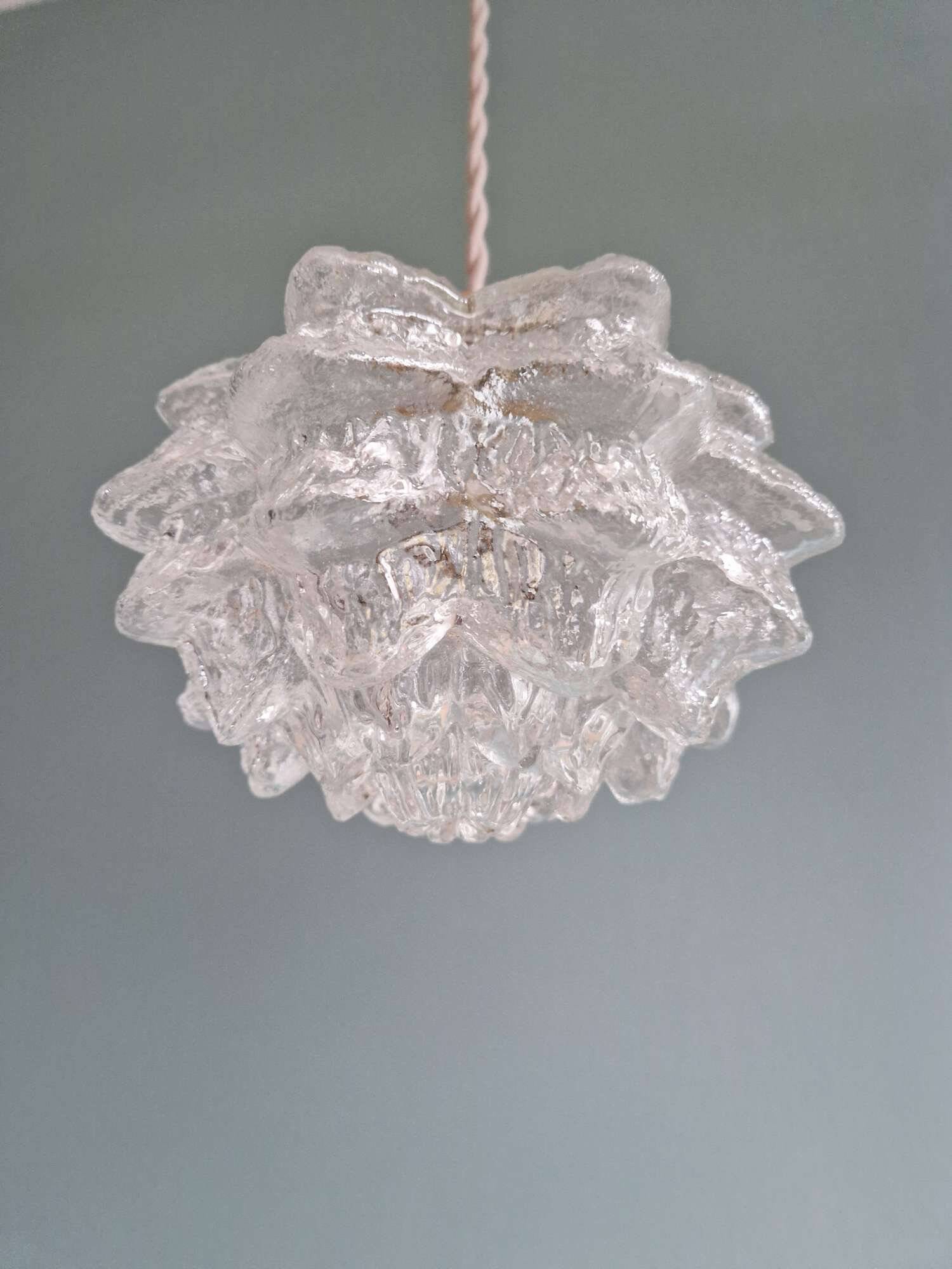 Pair of frosted glass pendant lights, artichoke-shaped, 1960s.