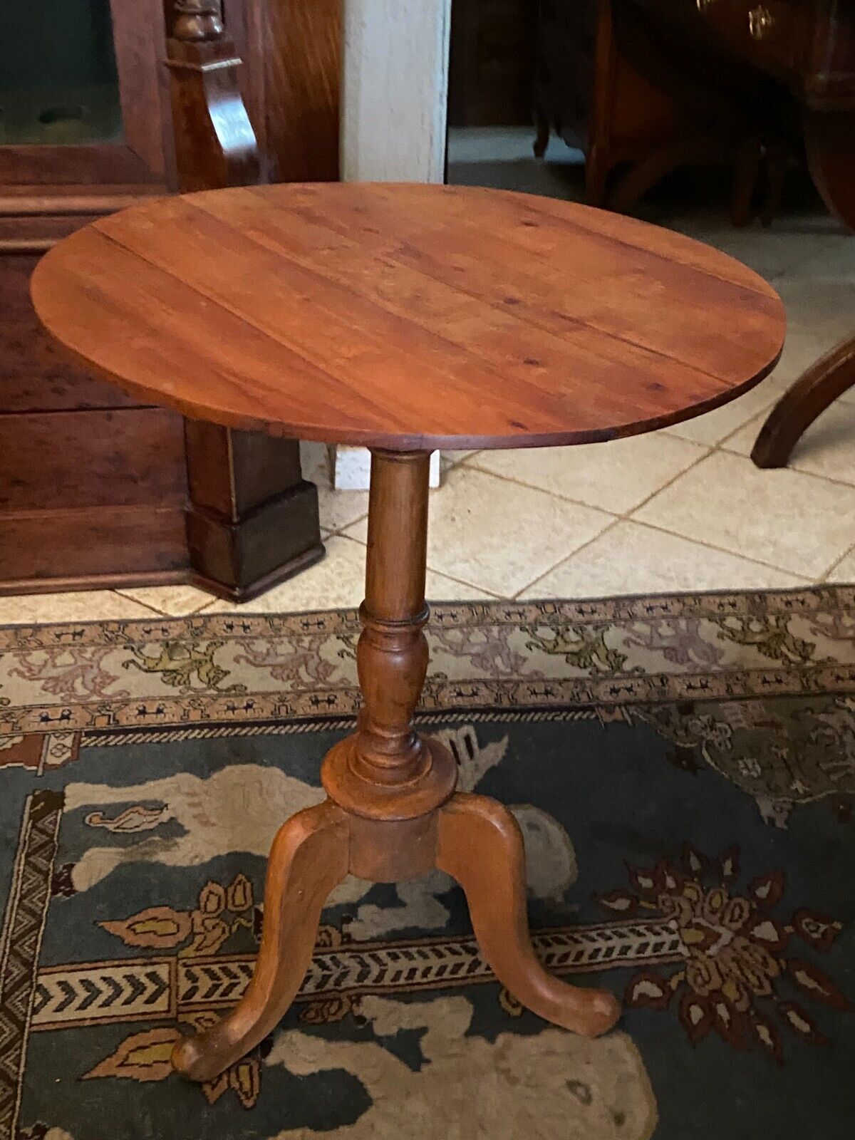 Circular pedestal table end of sofa base base tripod cherry Napoleon III