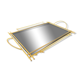 Plateau miroir acier doré design années 50-60