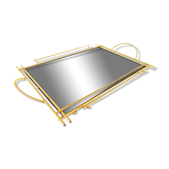 Plateau miroir acier doré design années 50-60