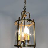 Old Louis XVI style vestibule lantern pendant light in brass and glass with 3 lights