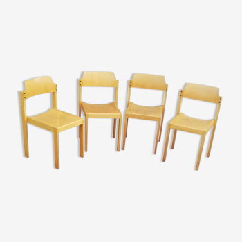 Set de 4 chaises vintage bois clair