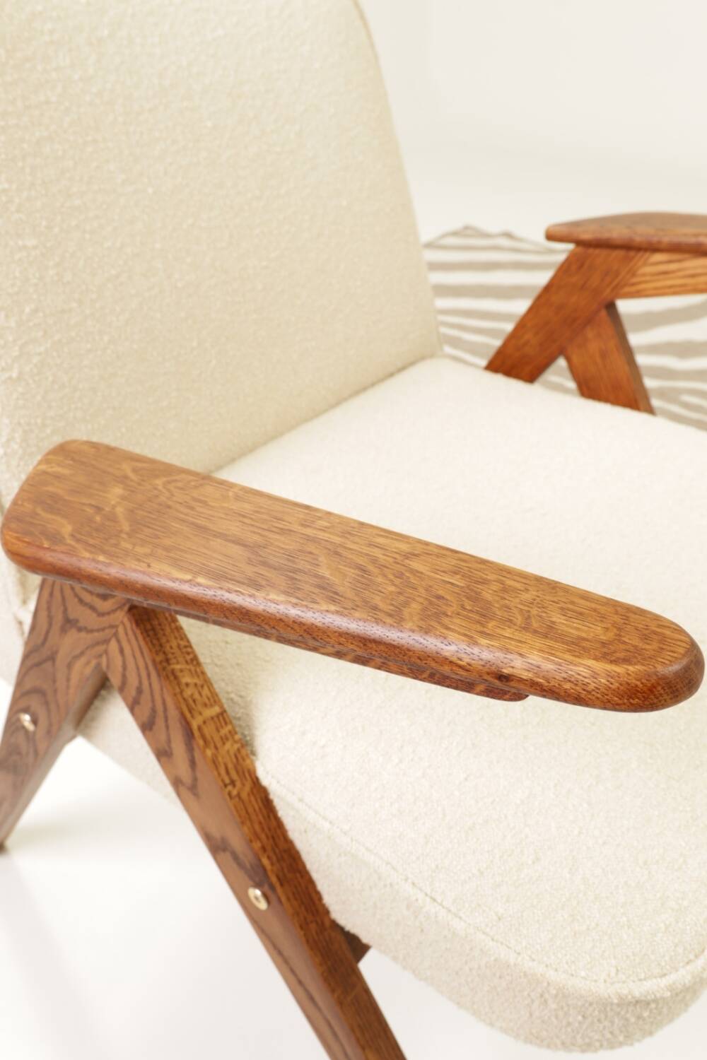 Scandinavian beige boucle armchair modern design rustic oak