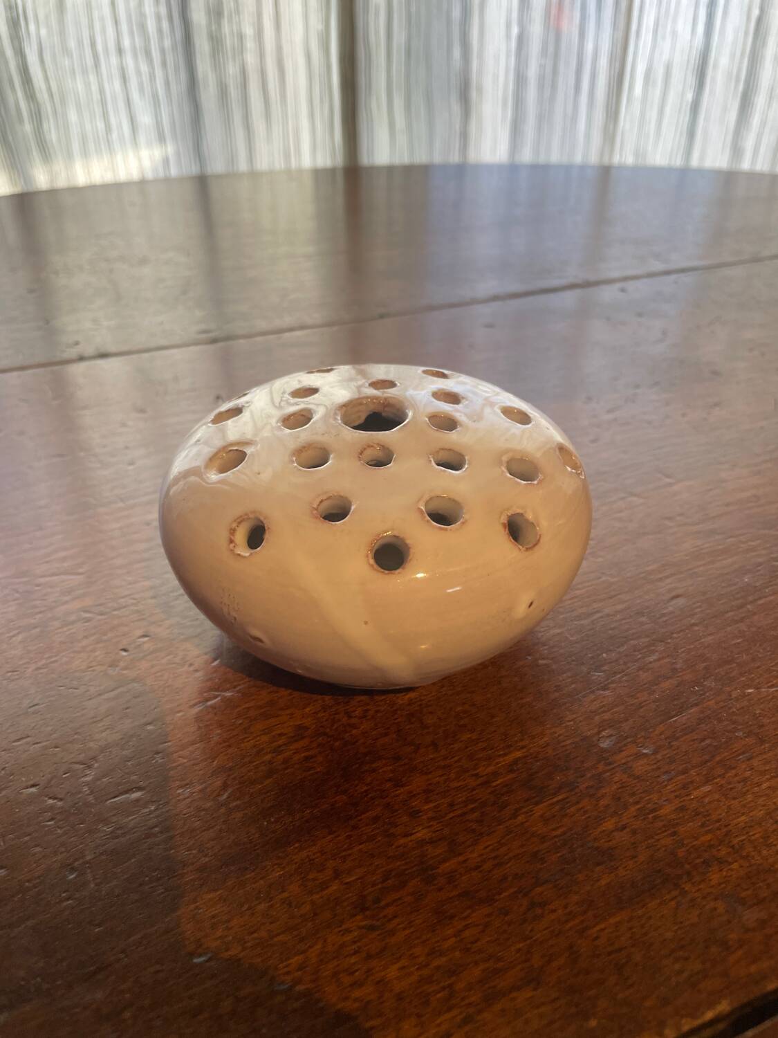 Vintage white glazed ceramic flower holder – handcrafted piece