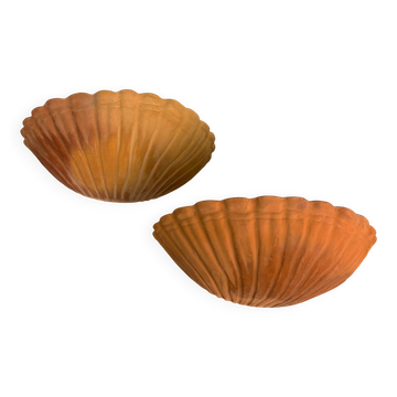 Pair of vintage Italian shell wall sconces, large terracotta sculptures, circa 1980s