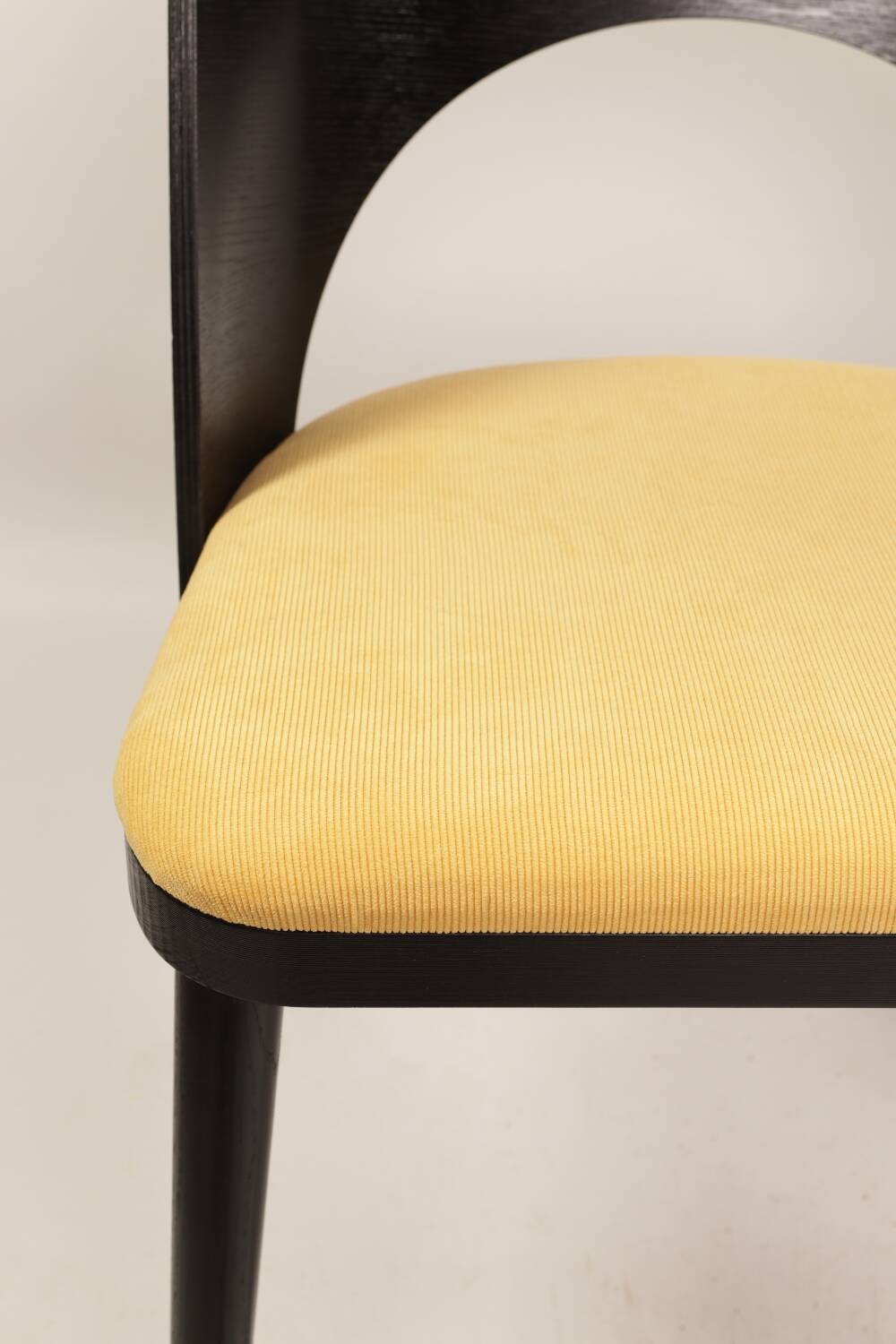 Vintage dining chairs set of 2 black oak wood retro yellow fabric