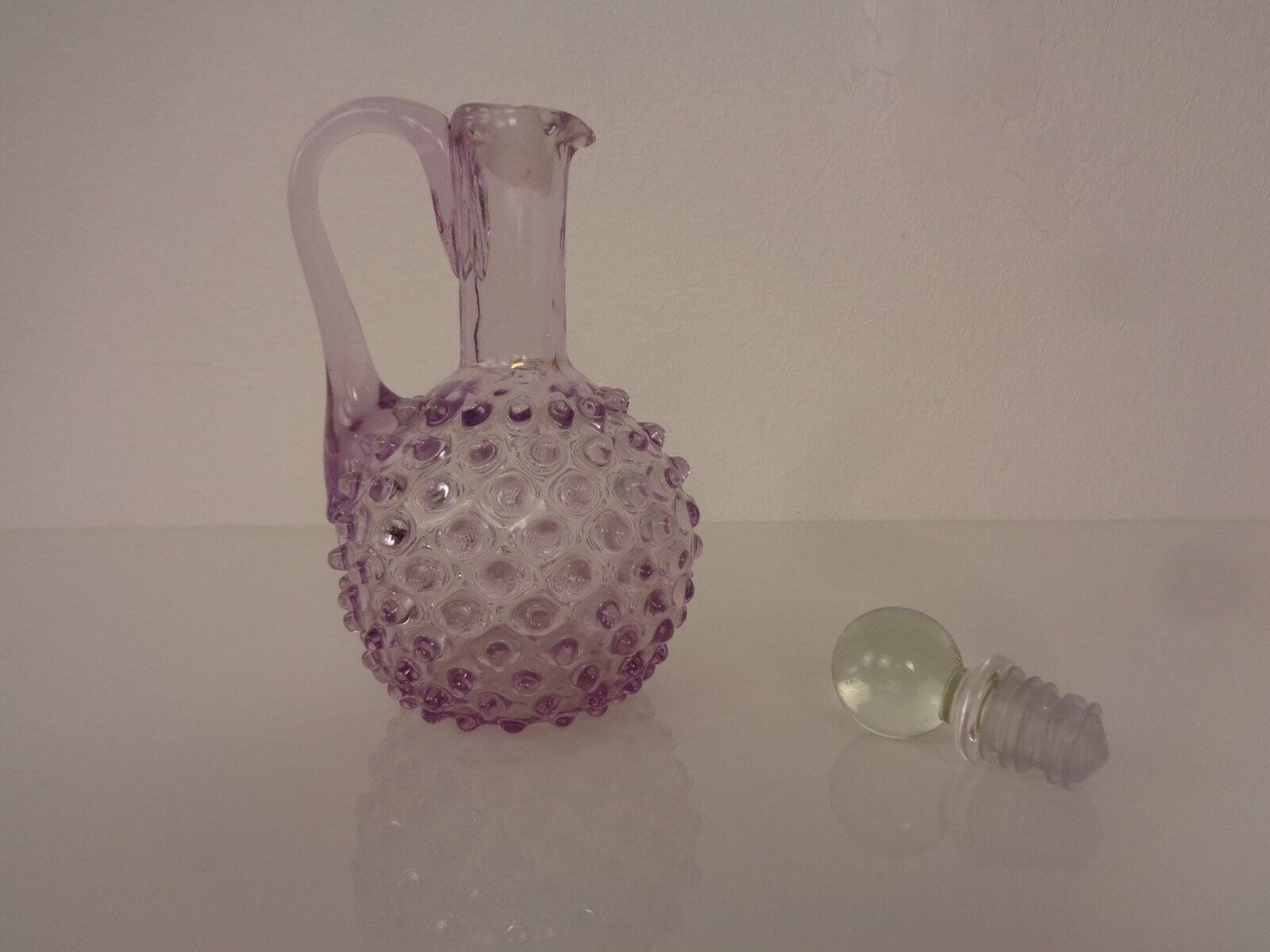 Italian pink bubble glass decanter with stopper, 1960s