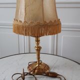 Lampe ancienne en acier doré et abat-jour en nacre années 60-70