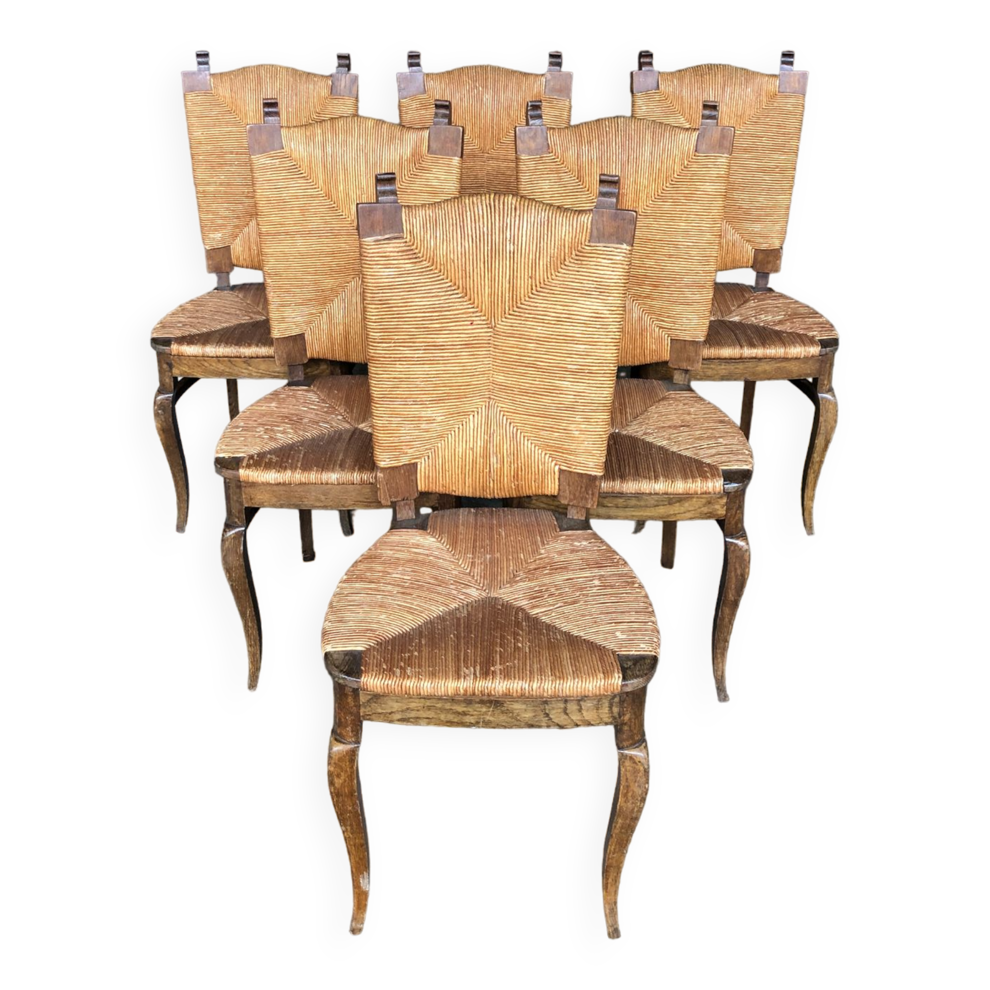 Dining chairs with rush made of oak wood, France 1950s, Set of 6