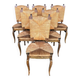 Dining chairs with rush made of oak wood, France 1950s, Set of 6