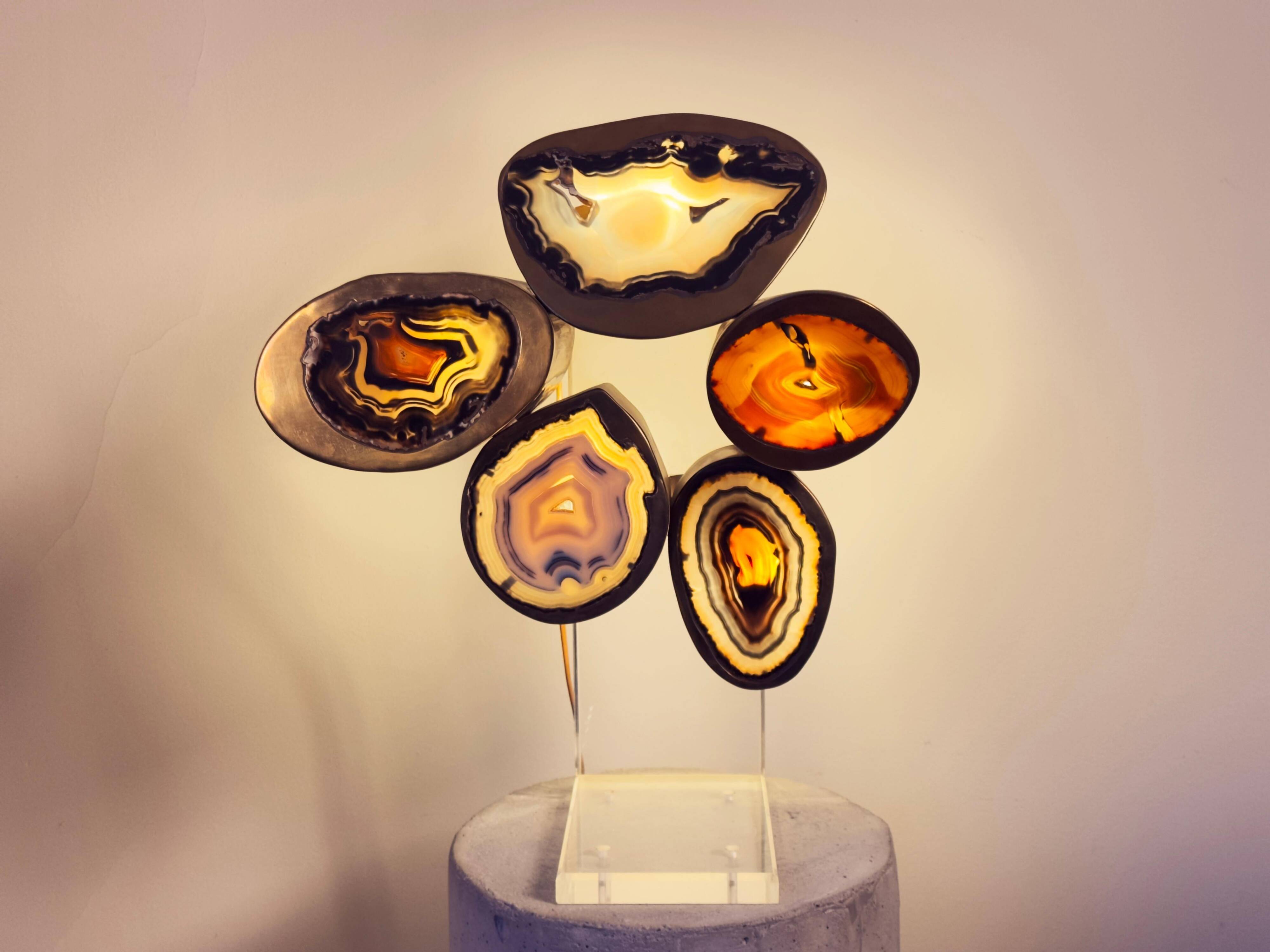 Armand Jonckers Unique Brass and Agate Table Lamp, Belgium, 1970s