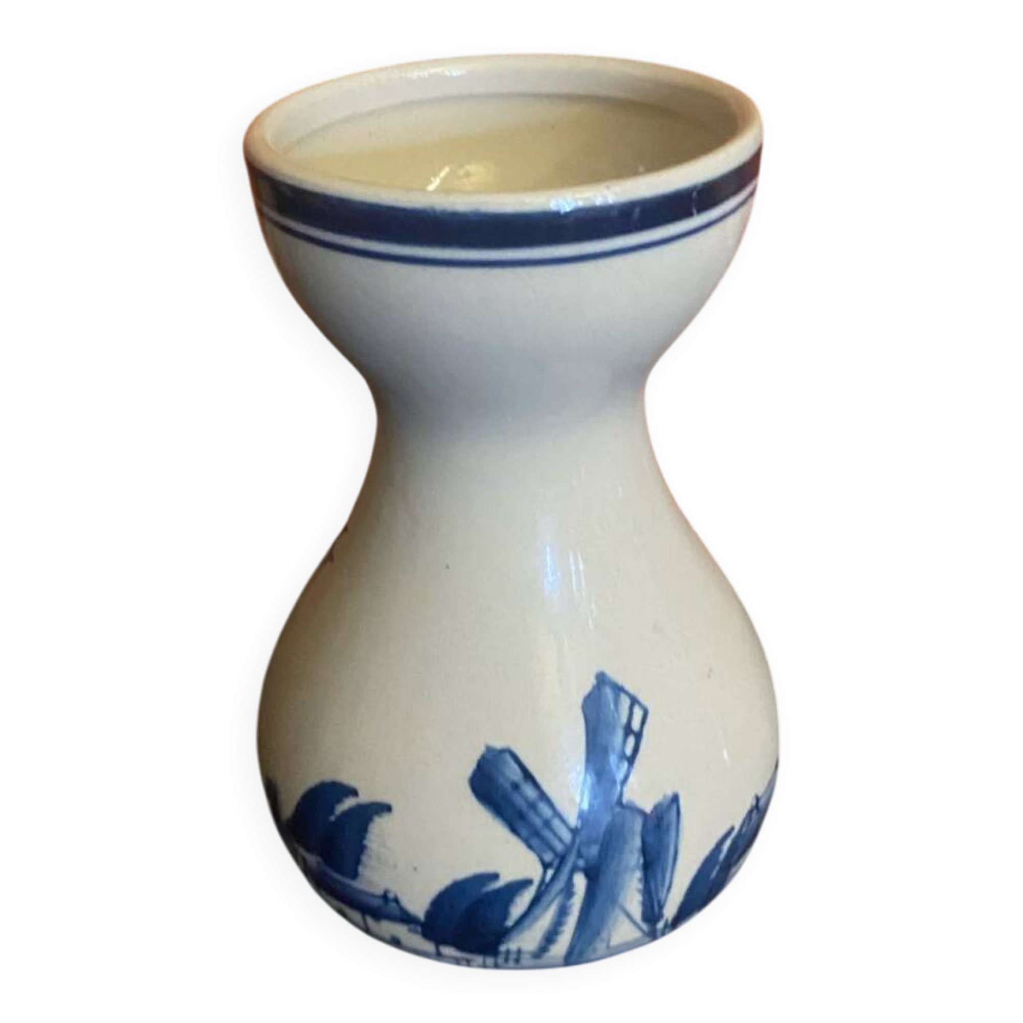 Antique DELFT Vase White Ceramic Blue Decor Vintage Mill #D573