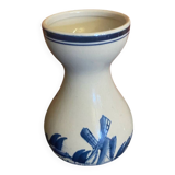 Antique DELFT Vase White Ceramic Blue Decor Vintage Mill #D573
