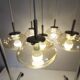 Light smoked glass water drop chandelier with 6 drops from the 1960s.