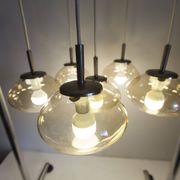 Light smoked glass water drop chandelier with 6 drops from the 1960s.