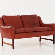 Red leather sofa, Scandinavian design, 1960s, designer: Fredrik Kayser, production: Vatne Møbler