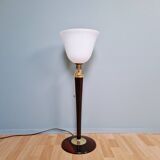 Large Art Deco Mazda lamp in wood, brass, and white opaline, 1930.