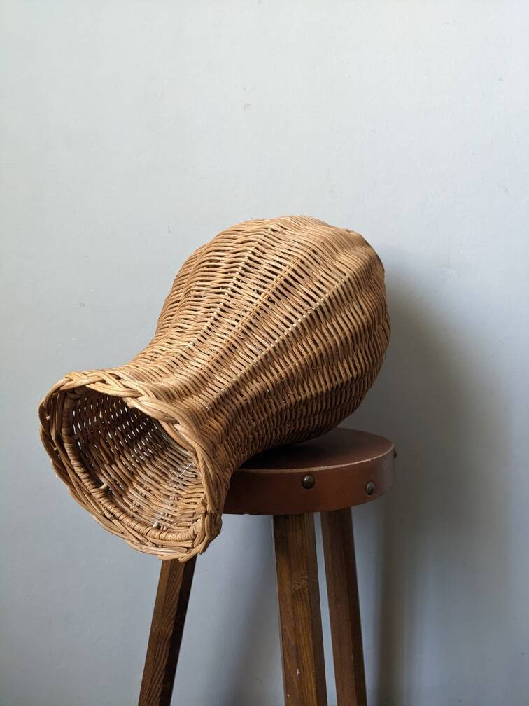Second-hand woven wicker vase, handmade in the Bohemian countryside