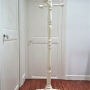 Coat rack parrot solid wood turned white patinated vintage