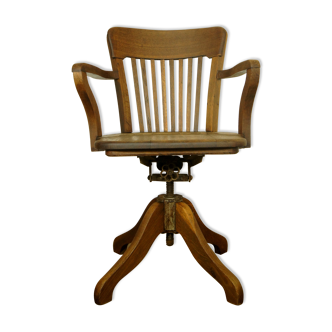 American solid oak armchair, swivel 360 °, tilting & adjustable in height. c. 1920