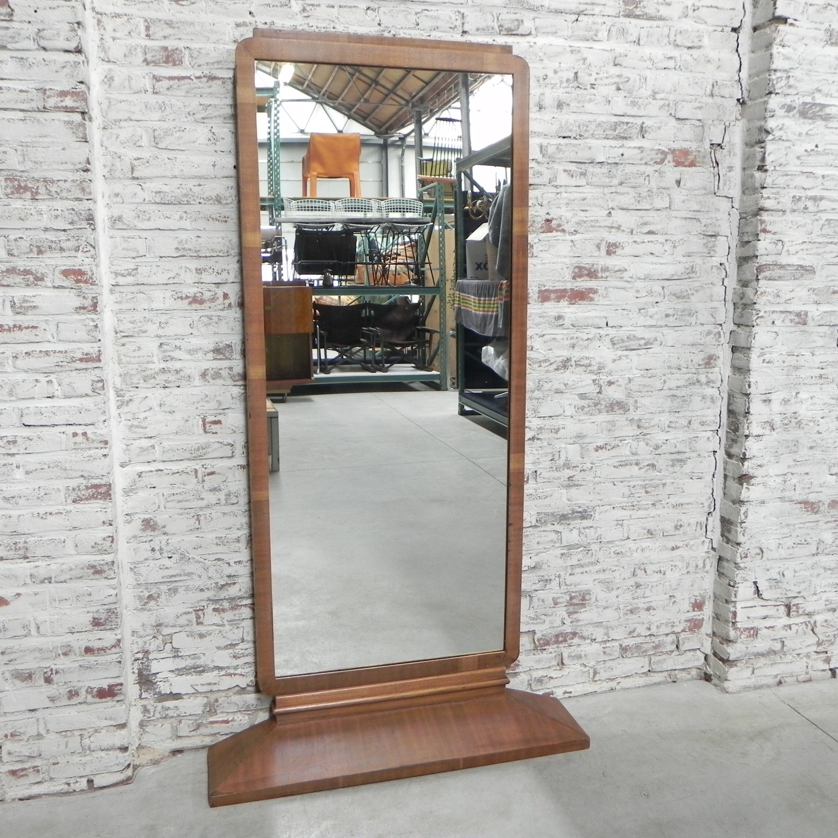 Standing art deco mirror in mahogany frame
