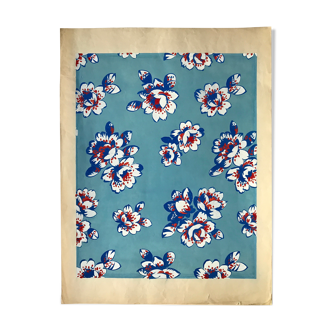 Original gouache on paper from Editions JEHLEM, floral decoration (tricolor), twentieth century, Paris