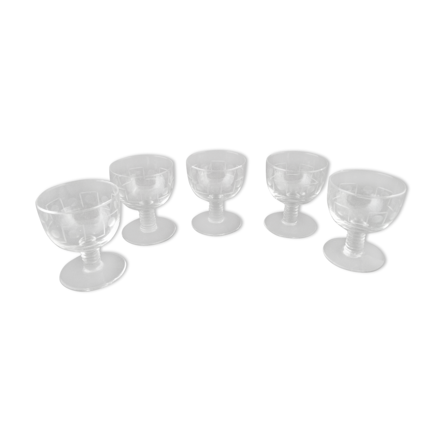 Series of 5 glasses engraved with white wine or Art Deco aperitif