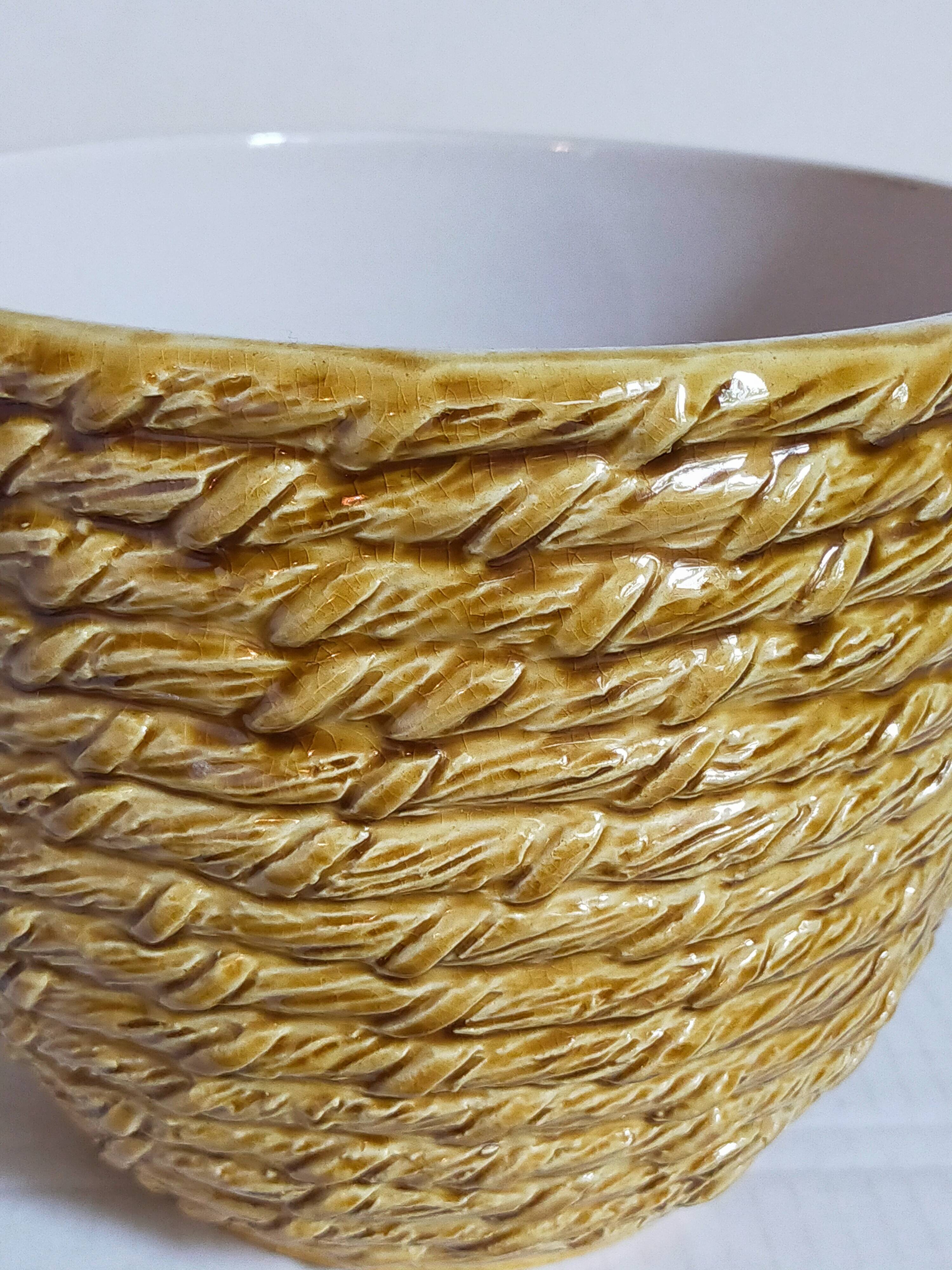 Vintage “rope” slip ceramic planter