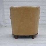1950s, Danish relax chair, furniture velour with patina, oak wood legs.
