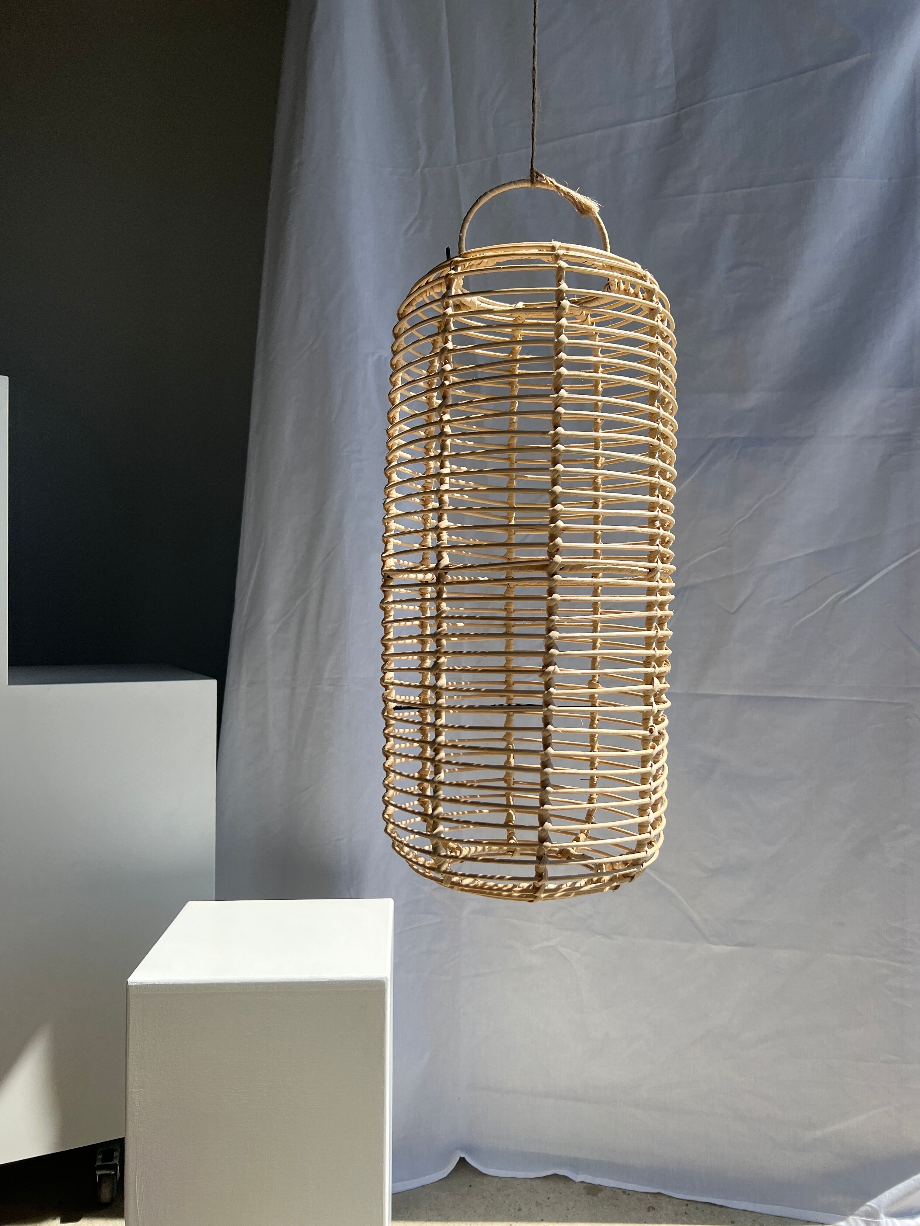Large lantern-shaped rattan pendant lamp H50 D24