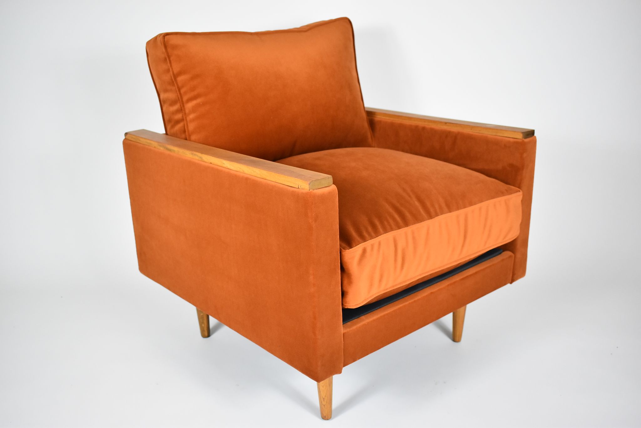 Fauteuil vintage Cube restauré, années 1970, velours roux