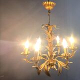 Vintage gilt metal pineapple leaf chandelier, 1960s