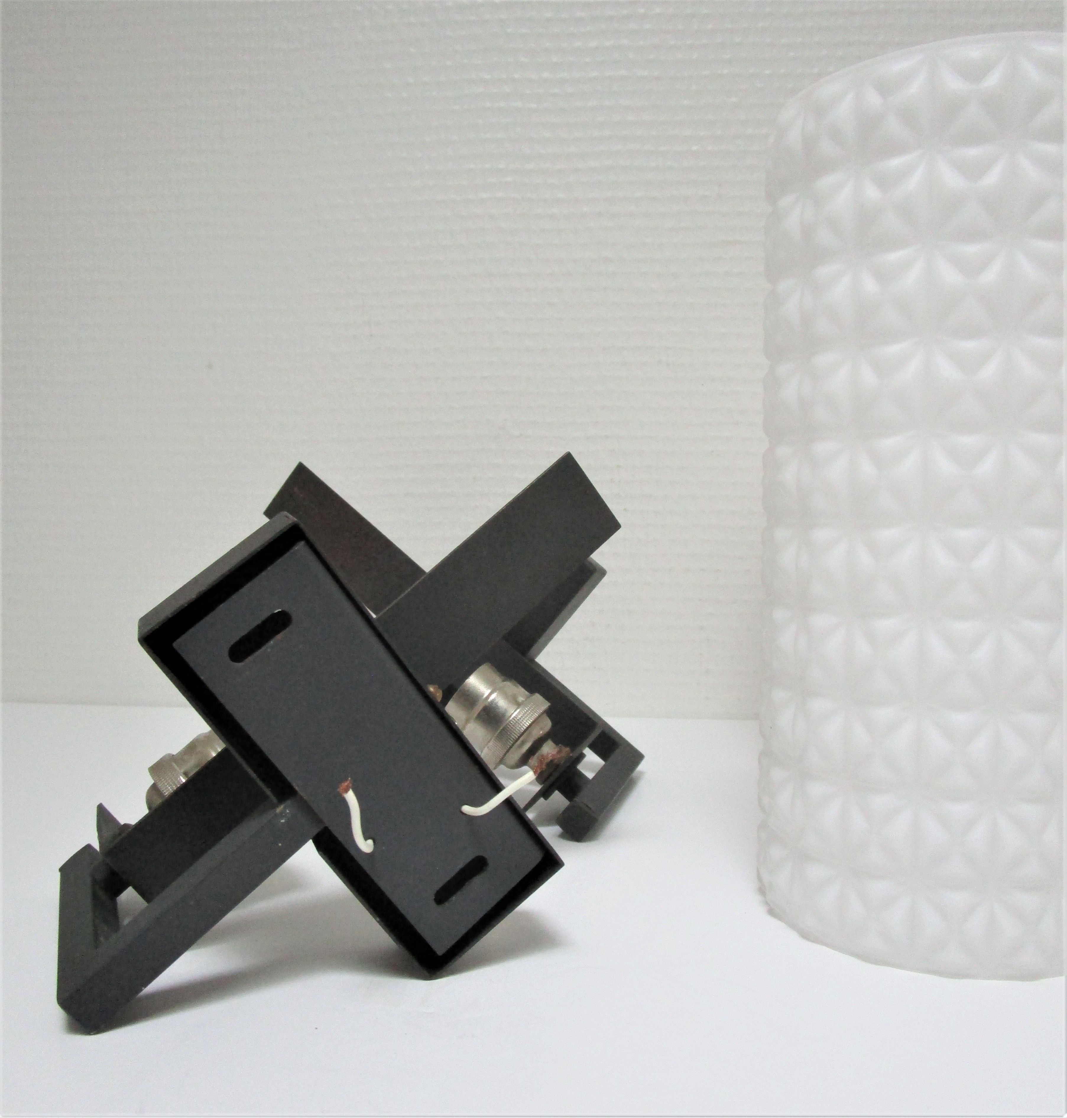 Pair of opaline wall lamps cylinder and metal years 50-60