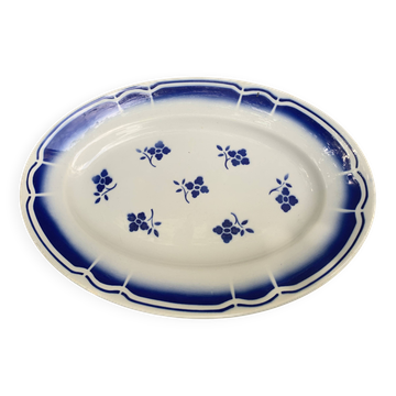 Art Deco earthenware blue flower serving dish