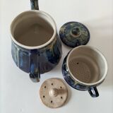 Midnight blue and flamed beige enameled ceramic filter coffee maker