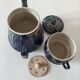 Midnight blue and flamed beige enameled ceramic filter coffee maker