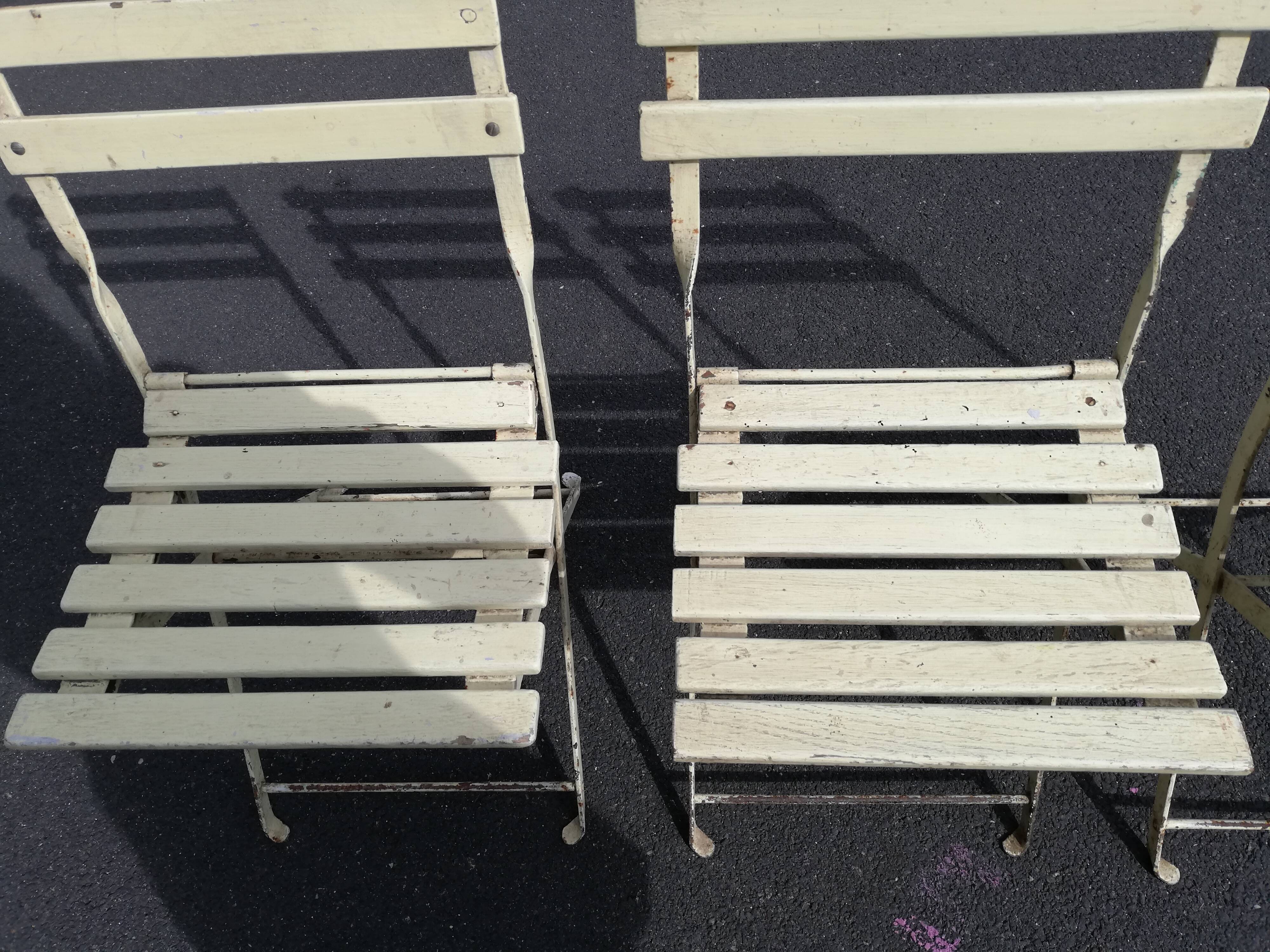 Series of 3 old folding outdoor chairs vintage garden