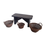 Farm stool and 3 baskets