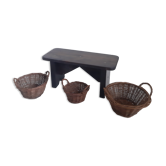 Farm stool and 3 baskets