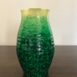 Accolay ceramic pitcher green and yellow speckled with twisted handles, 60s