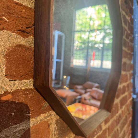 Hexagonal mirror with teak frame, Denmark 1960