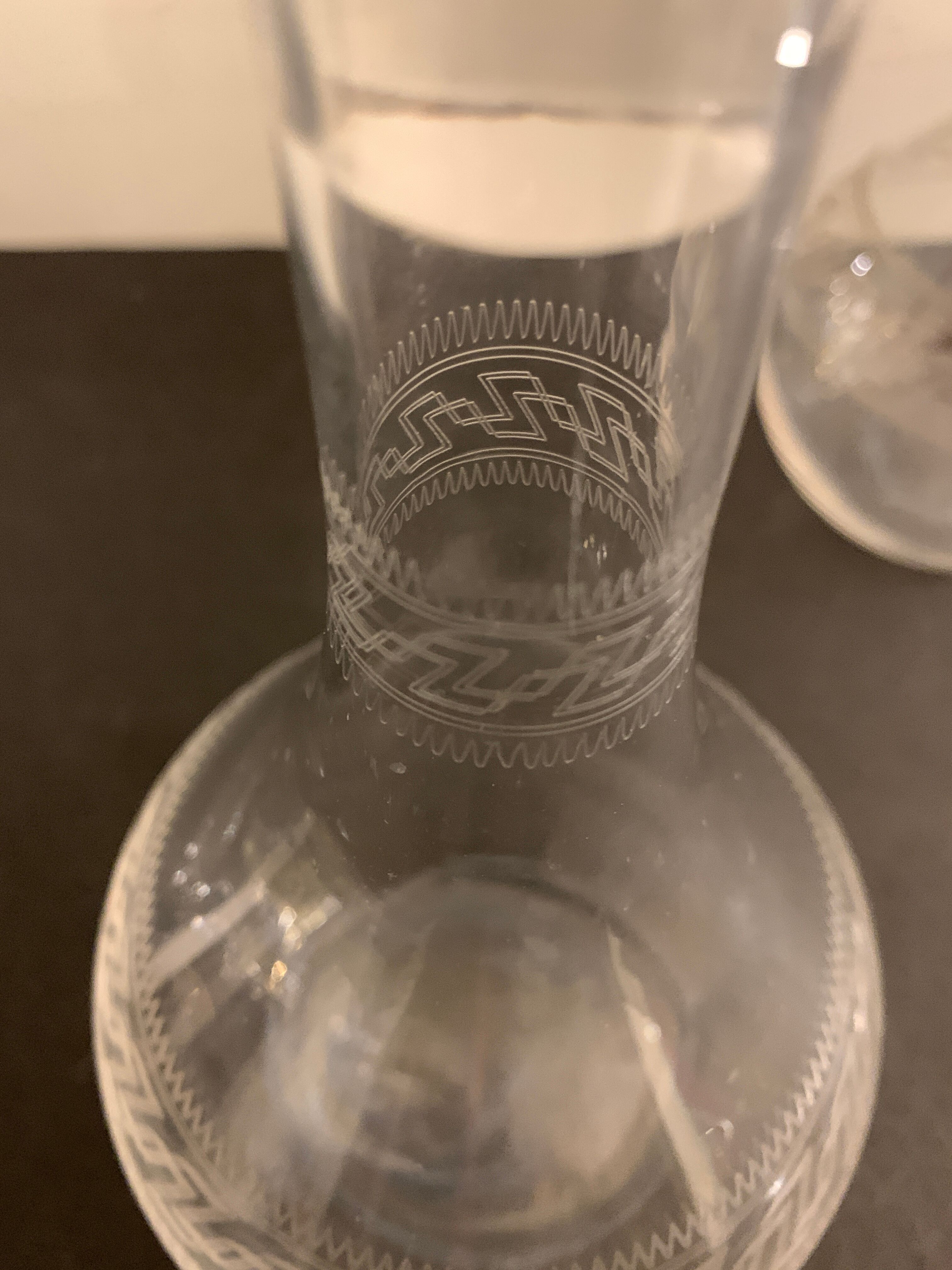 Pair of ancient decanters made of Baccarat crystal, Greek friezes