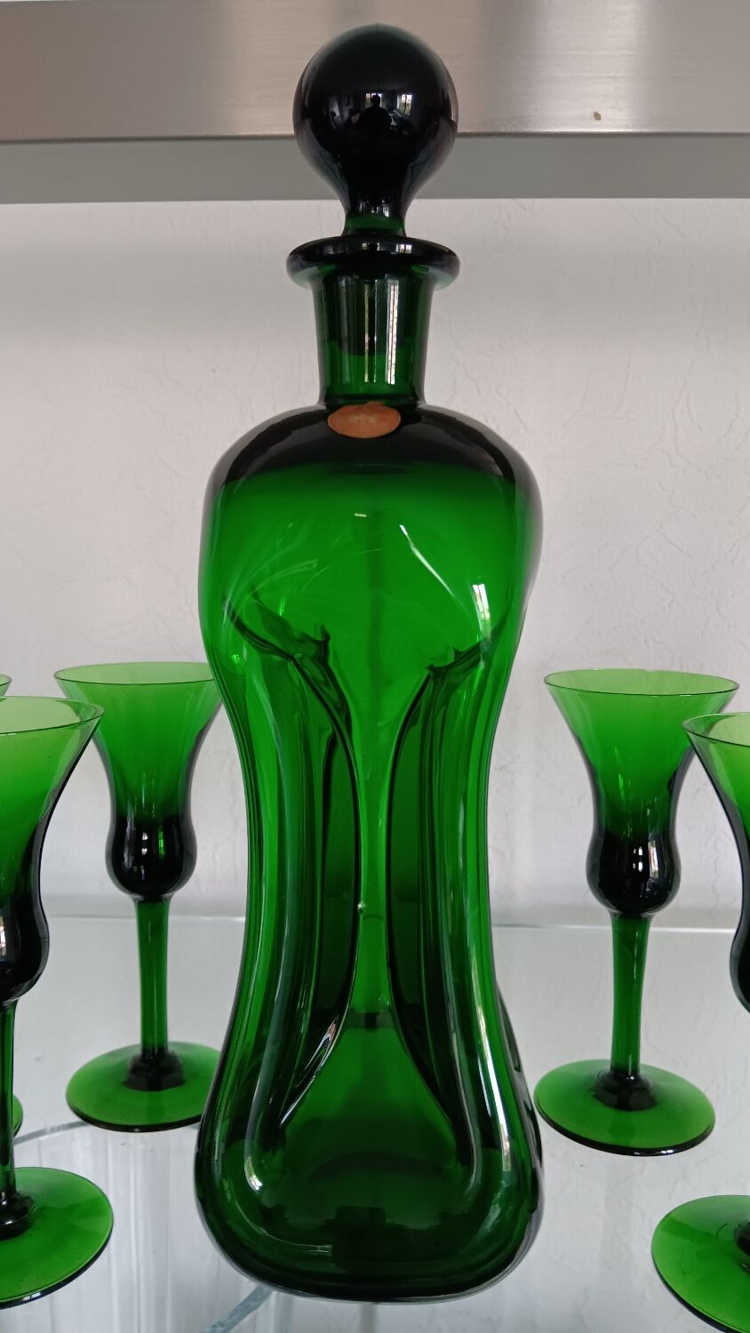 Kluk Kluk carafe by Jacob E.Bang - Holmegaard and 5 liqueur glasses