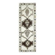 1970s Vintage Turkish Hand-Knotted Wool Cotton White Runner Rug  115x342