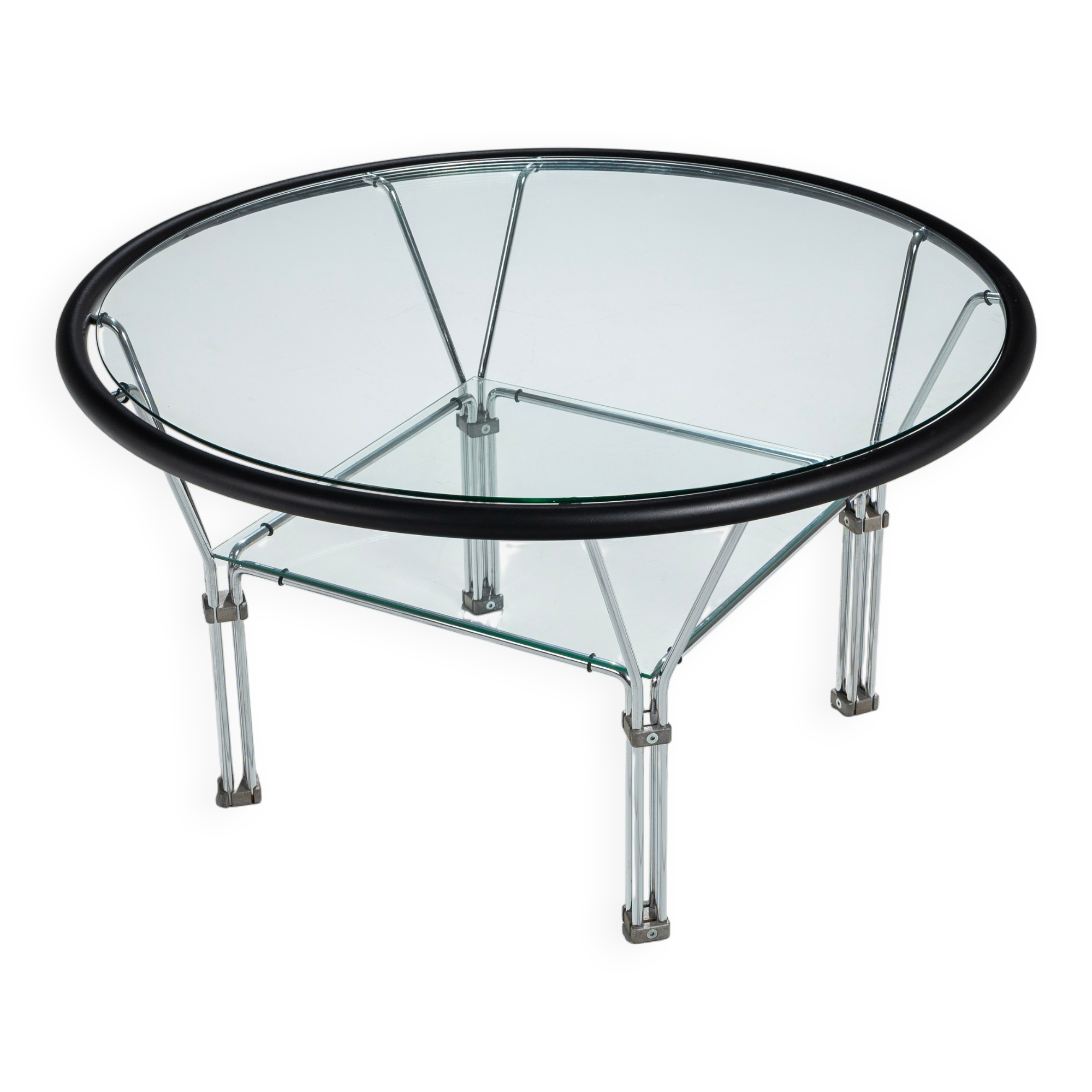 Post-Modern round glass and steel coffeetable attributed to Niels Bendtsen