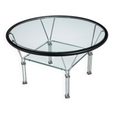 Table basse ronde en verre et acier post-moderne attribuée à Niels Bendtsen