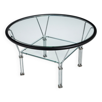 Post-Modern round glass and steel coffeetable attributed to Niels Bendtsen