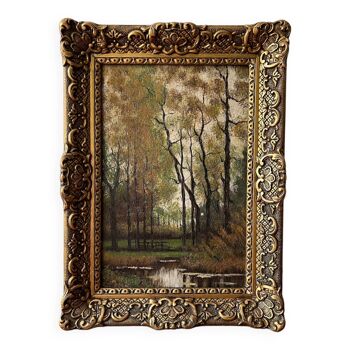1950s Landscape, Framed Forest Landscape Oil Painting, Forest Oil Painting