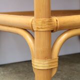 Bedside or side table in wood, bamboo and rattan, 1970s