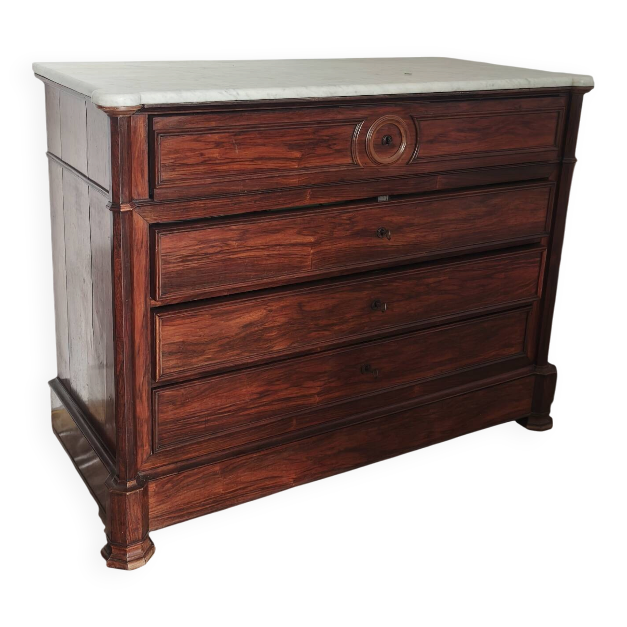Antique Louis-Philippe style commode with Carrara marble top.